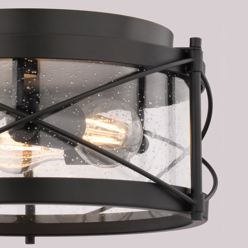 Plafonnier encastré cylindrique noir mat 3 lumières Harrison, compatible avec DEL, large verre transparent ensemencé de 13,25 po, plafonnier bas