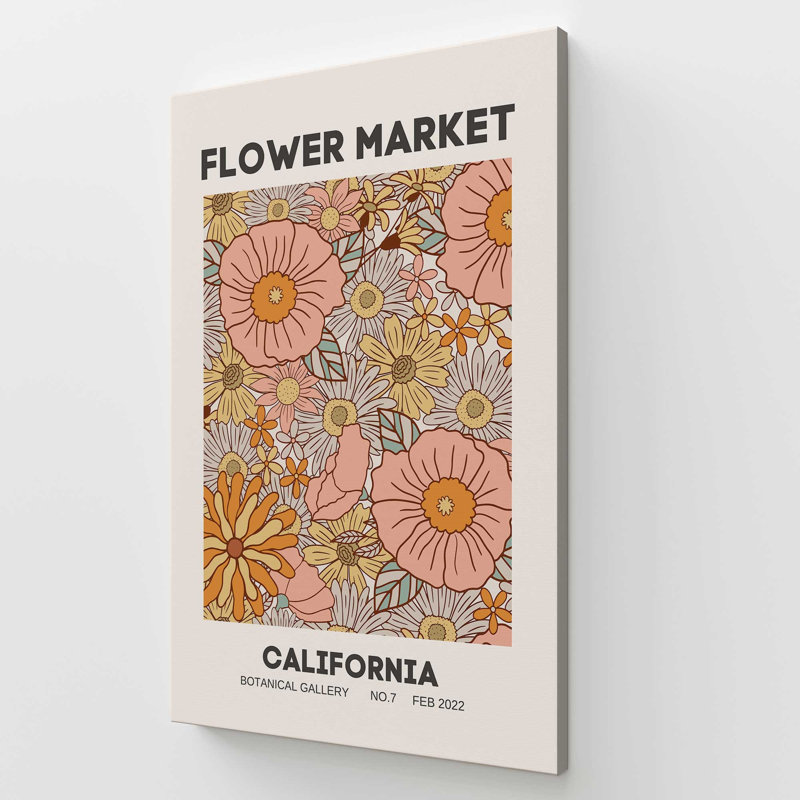 Marché de fleurs rétro en Californie, H 72 po x l 48 po x P 1,25 po, Toile tendue