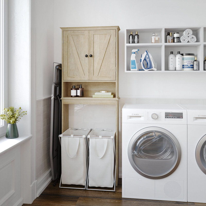 Rustic Brown Engineered Wood Over-the-Toilet Storage Cabinet with Adjustable Shelves