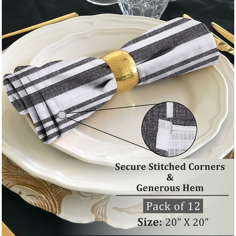 Serviettes de table 100% coton à imprimé multicolore, Rayé gris