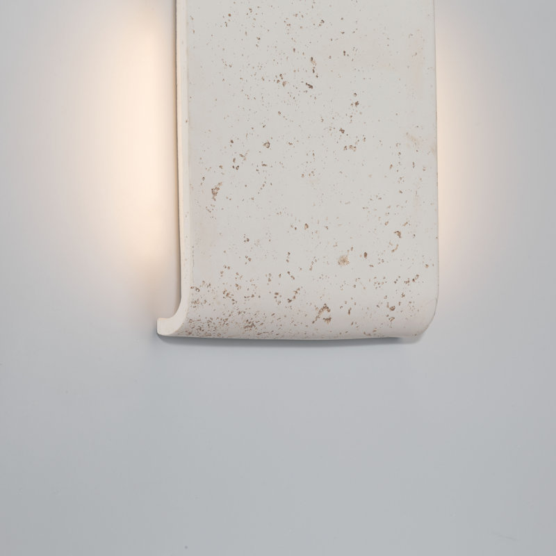 Stela Integrated LED 9in Outdoor Wall in White Travertine, 9 inches, White Travertine