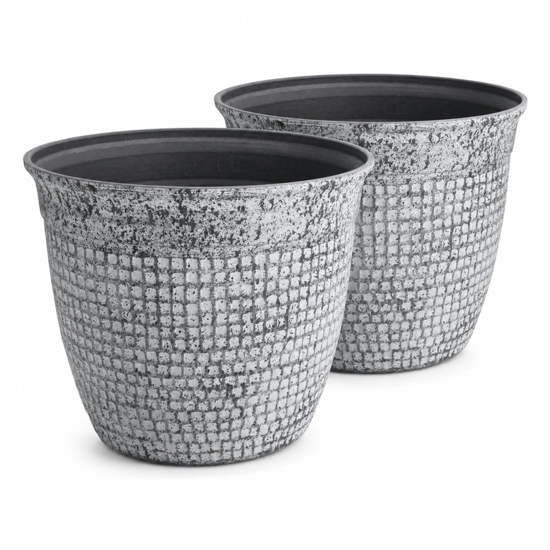 Acerra 2-Piece Mosaic Composite Hand-Painted Pot Planter Set, Concrete