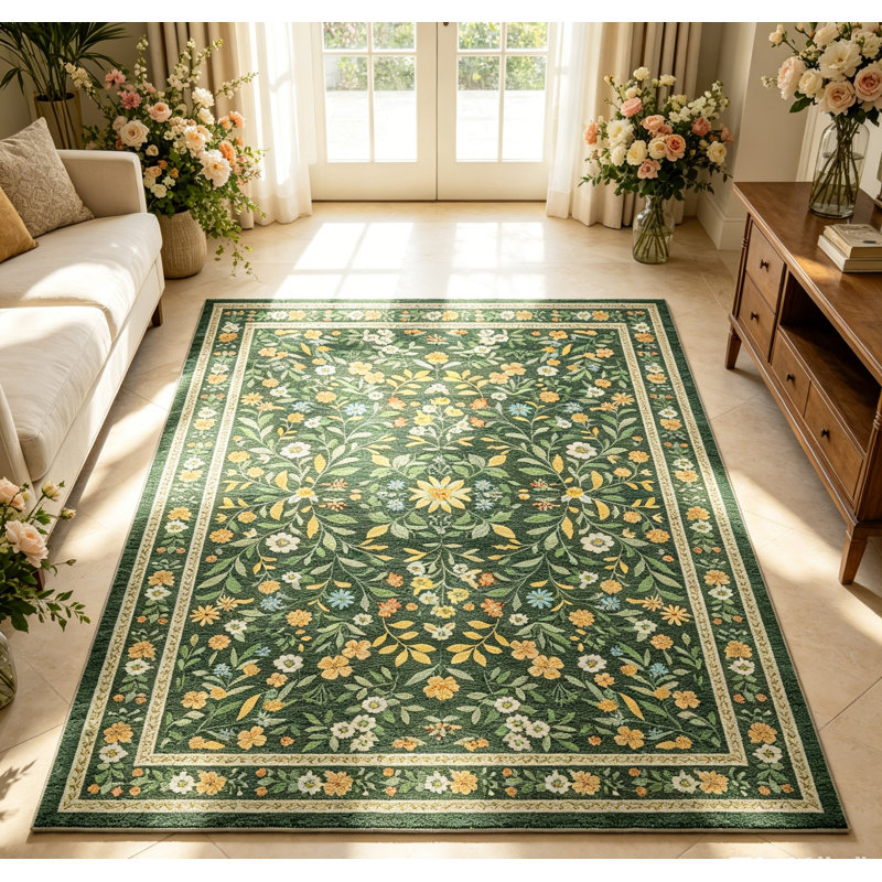 Tapis Boho, Vert, Rectangle 10 pi x 13 pi