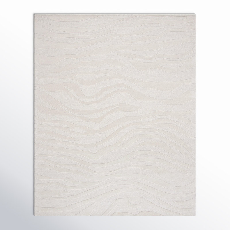 Burleson Abstract Hand Tufted Wool Area Rug in Ivory, Rectangle 8' x 10'