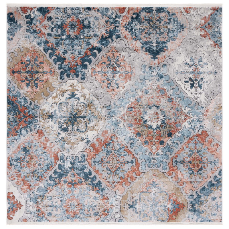 Tapis oriental bleu / rose Franek, Carré 6 pi 7 po