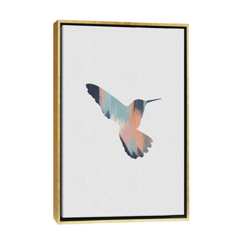 Pastel Hummingbird II - impression d'art graphique, H 60 po x l 40po x P 1,5 po, Toile encadrée d'or