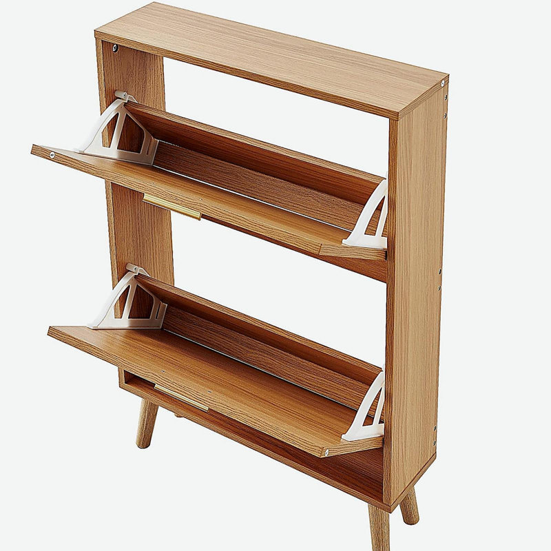 Shoe Cabinet with 2 Flip Drawers, Shoe Storage Cabinet for Entryway, Free Standing Shoe Storage Organizer with Rattan Doors