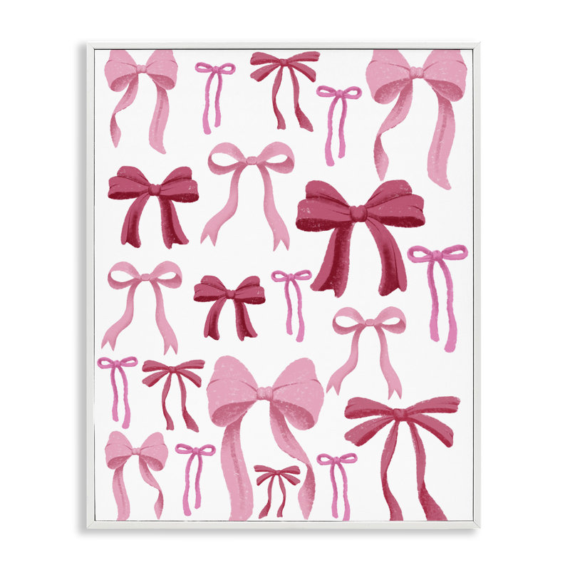 Giclée encadrée rose et rouge Bows All Over, design par Marcus Prime, Encadrement giclée blanc côtier, H 30 po x l 24 po