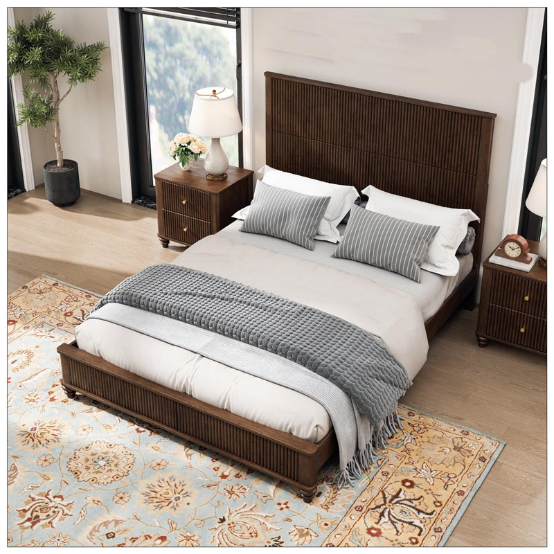 Solid Wood Bed Frame, Walnut, Queen