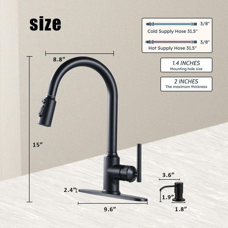 High Arc Single Handle Stainless Steel Kitchen Sink Faucet With Soap Dispenser Pull-Down Sprayer Faucet, 1 Or 3 Holes