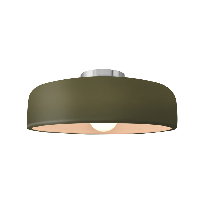 Plafonnier semi-encastré Radiance, Vert mat, Nickel brossé, H 6 po x l 13 po x P 13 po