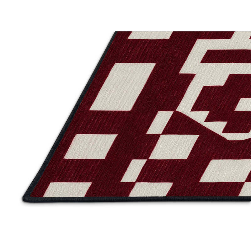 Tapis rouge à carreaux lavable à la machine, Carré 3 pi