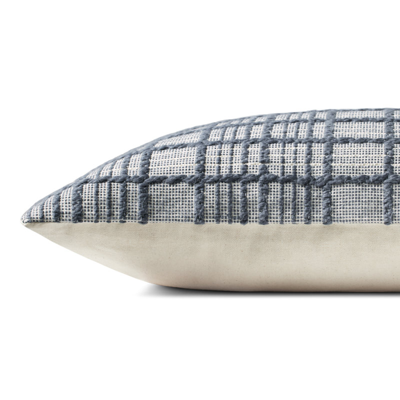 Navy and Beige Cotton Lumbar Rectangular Pillow Cover