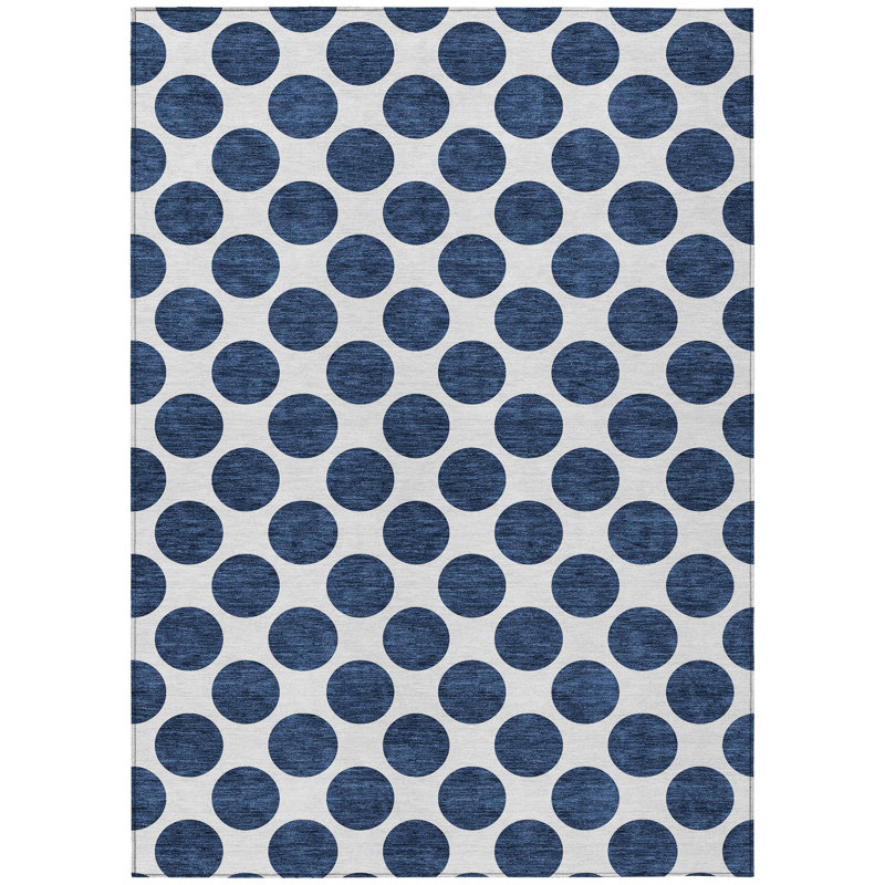 Tapis extérieur lavable à pois bleu marine 10 pi x 14 pi