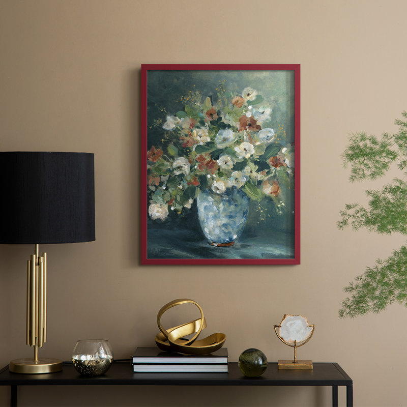 «English Garden Bouquet», reproduction encadrée - bois massif, H 21 po x l 17 po, Rouge