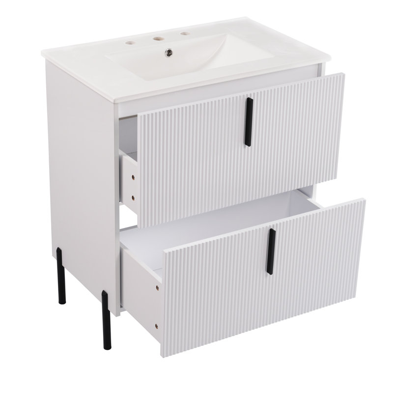 Meuble-lavabo 30 po avec lavabo en céramique et tiroirs pleine extension, Blanc