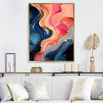 «Rose and Gold», encre liquide abstraite VI - encre liquide, art mural abstrait