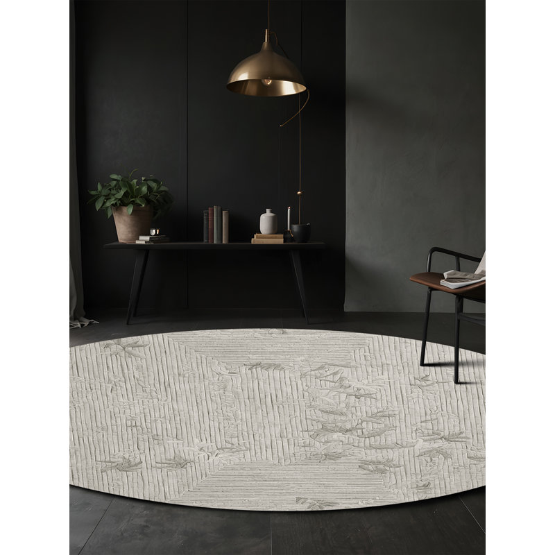Machine Washable Gray Area Rug, Round 5'