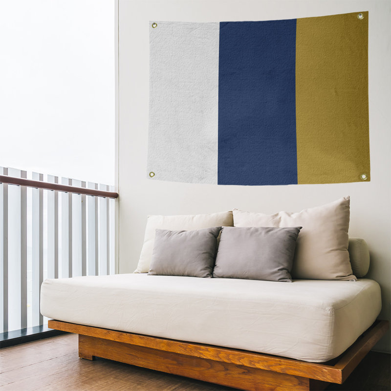 Tapisserie de polyester Baltimore, Milwaukee, H 50 po x l 59 po x P 1 po, Blanc / bleu marine / or
