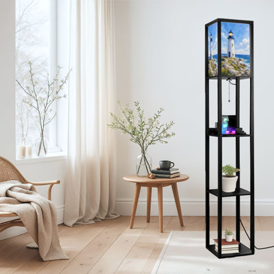 Dimmable LED Standing Floor Lamp Coastal Lighthouse, MDF Frame Floor Lamp with Remote Control, 3 Color Light, for Living Room Bedroom