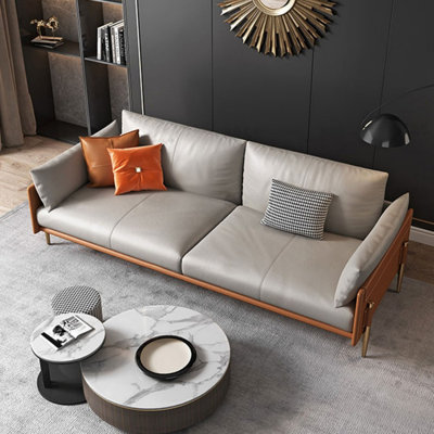Gray Genuine Leather Modular Sofa cushion Loveseat