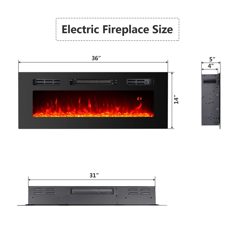 Armagh 36'' W Electric Fireplace Insert, 14'' H x 36'' W x 5'' D