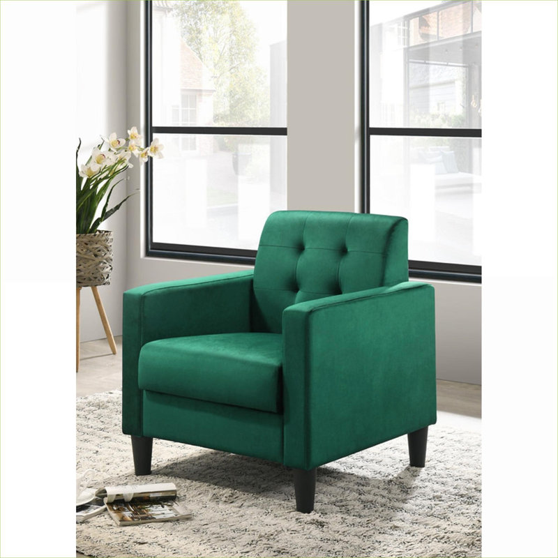 Fauteuil d'appoint en velours capitonné à accoudoirs simples vert sauge 27,5 pouces Velvet