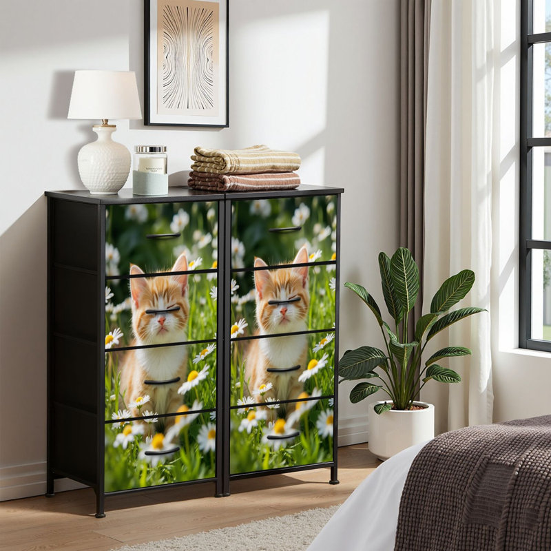 4 Drawer Dresser for Bedroom, Narrow Chest of Drawers, Wooden Top and Study Iron Frame 18"x37.5"-(WxH)