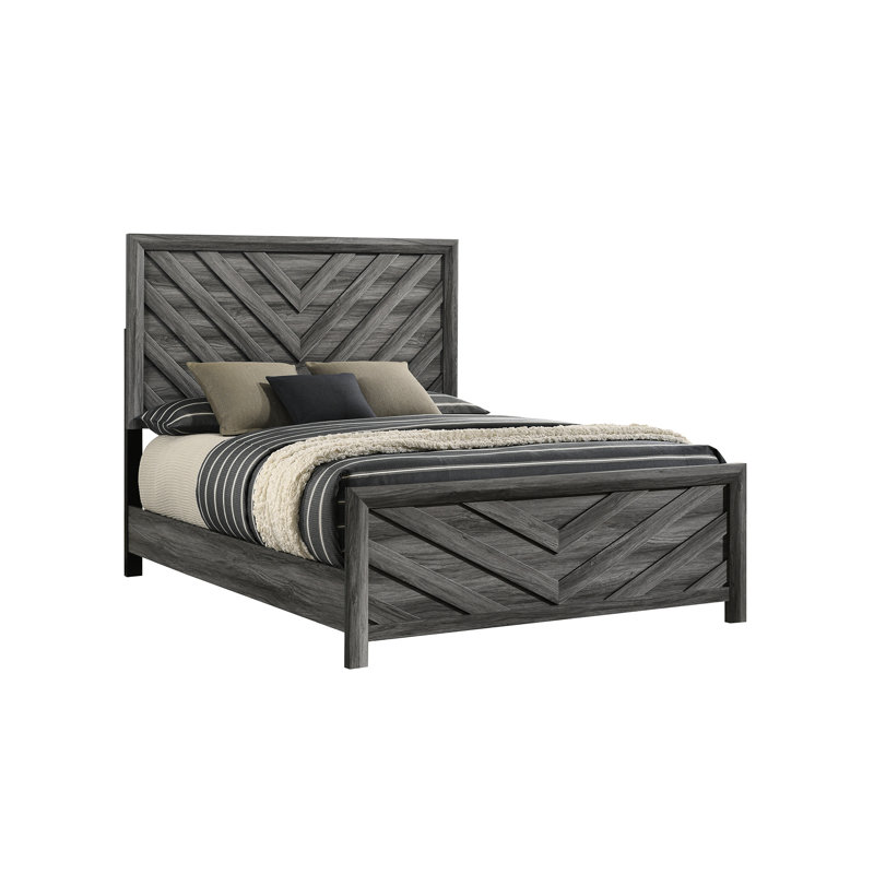 Lit double en bois massif gris contemporain pour une chambre à coucher moderne avec une transformation élégante de la tête de lit