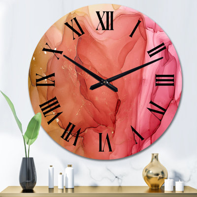 Red Green Liquid ink Art Ii - Modern Wall Clock
