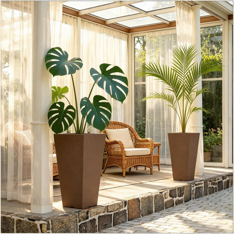 Jardinières chics, ensemble de 2 jardinières à fleurs, jardinières hautes d'extérieur, Brown