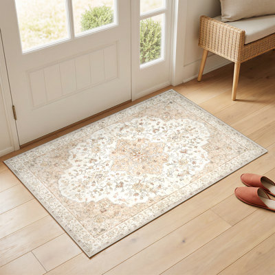 Tapis lavable à la machine d'inspiration orientale avec envers antidérapant pour zone à fort passage, salon, chambre à coucher, cuisine, couloir, tapis d'entrée