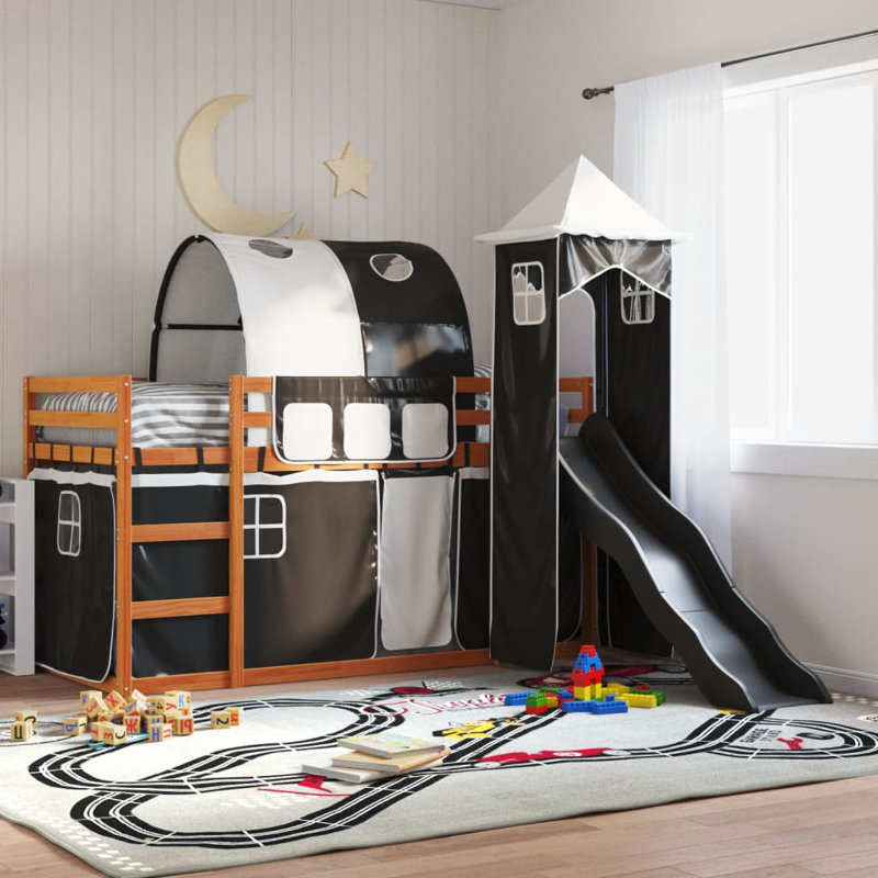 Hyannis Bunk Bed Themed Beds with Trundle Included, Black, Natural, 80 x 200 cm