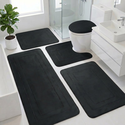 Bathroom Rugs Sets 5 Piece Absorbent Bath Mat Non-Slip Machine Bath Rug Set with Bathroom Runner, U-Shaped Toilet Rugs, Shower Rug and Toilet Lid Cover
