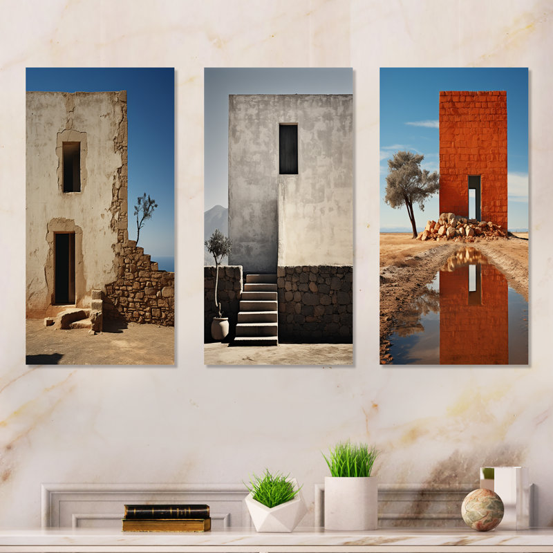 Ensemble de 3 décorations murales en métal Monuments Mimalisme, H 32 po x l 48 po