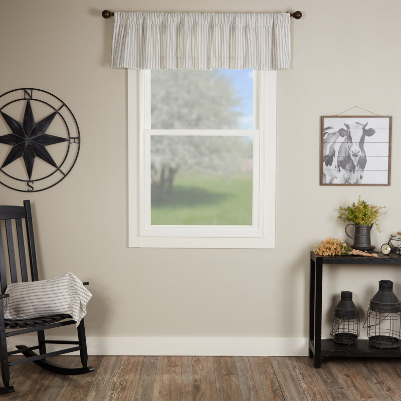 Timeless Ticking Gray Ruffled Valance