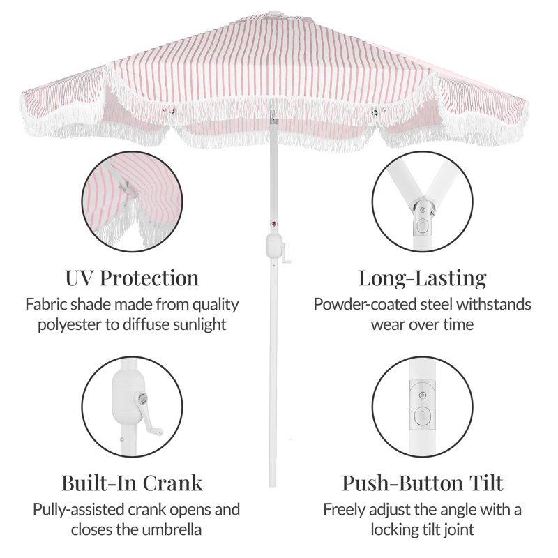 Parasol 9 pi Boho, Rose à rayures fines
