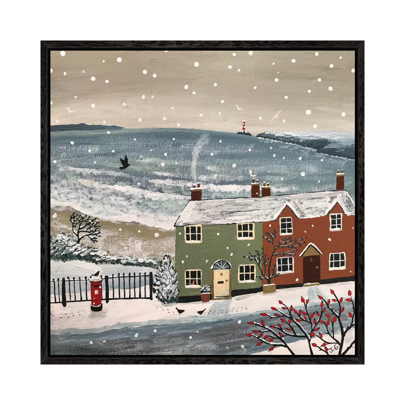 Snowing By The Sea by Jo Grundy - Painting on Canvas, Black Framed, 93.98 cm H x 93.98 cm W