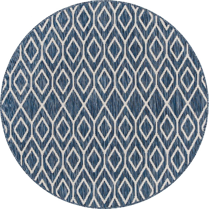 Outdoor Destiny Area Rug Aqua-Khaki Color, Round 4'
