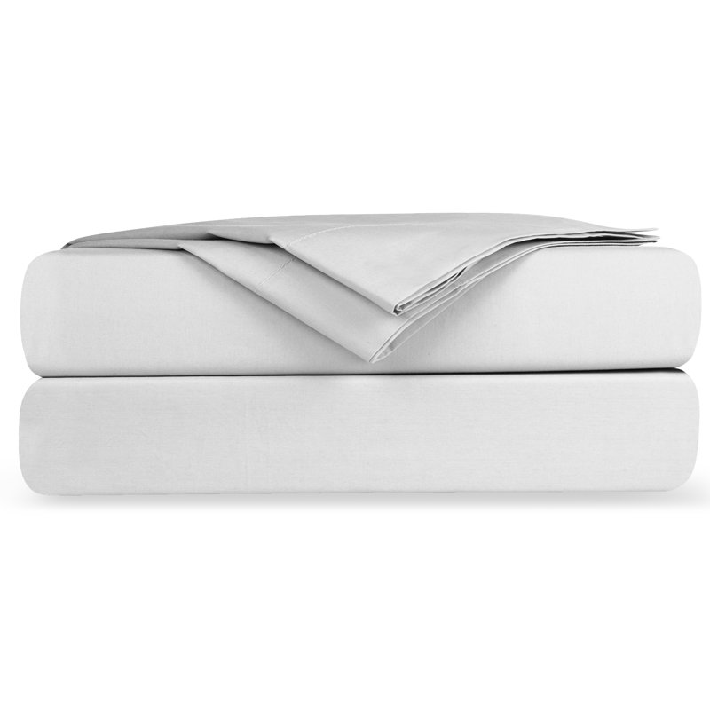 Sheet Sets 100% Organic Cotton Percale Weave Sheet, 400 Thread Count GOTS Certified, Smooth & Moisture-Wicking, Light Gray