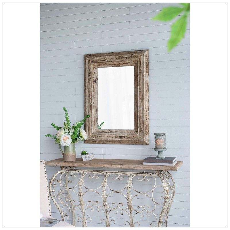 Rectangle Wall Accent Mirror With Distressed Wood Frame