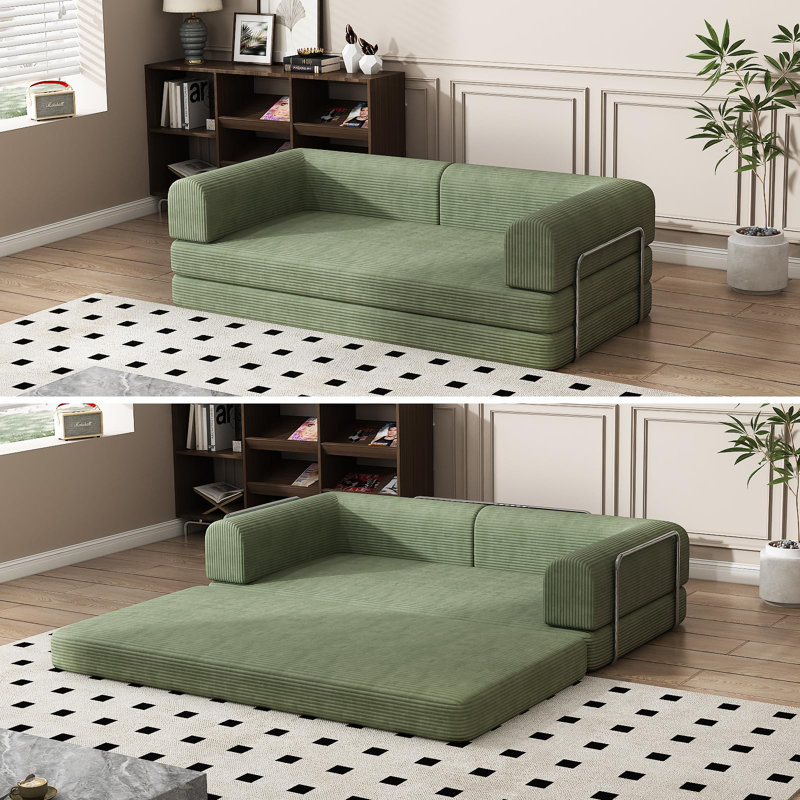 Canapé-lit modulaire en velours côtelé Boneless, Vert