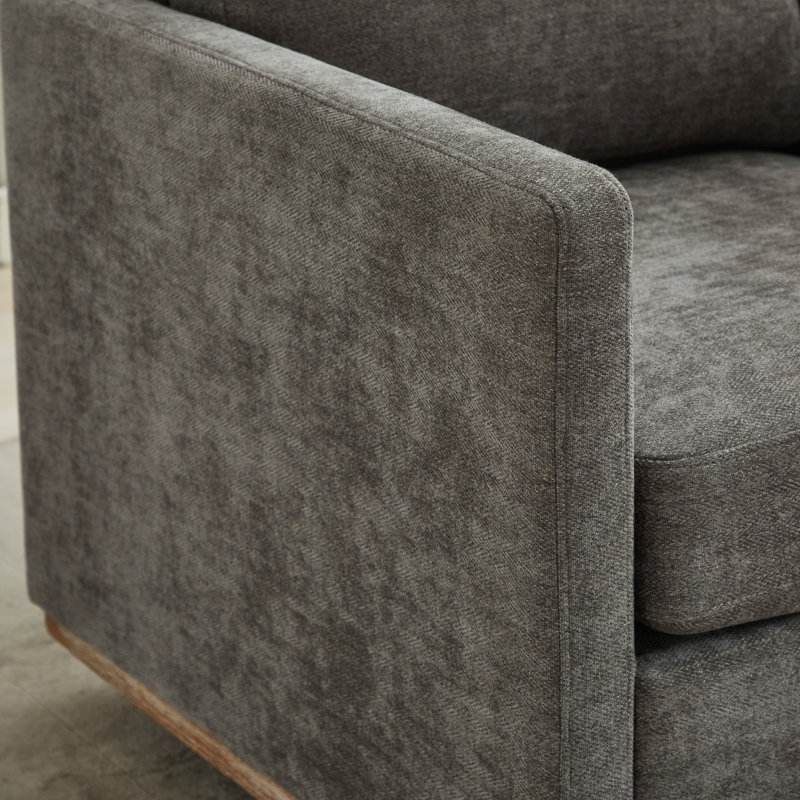 Wide Upholstered Swivel Armchair, Charcoal