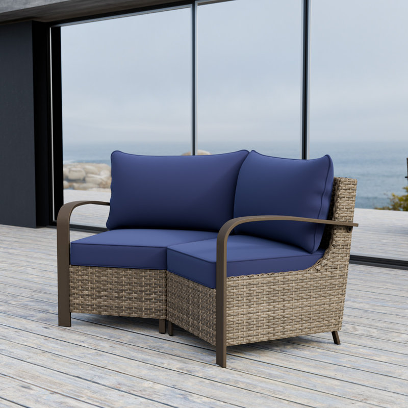 Wicker Outdoor Patio Chair with Cushions(Set of 2), Navy