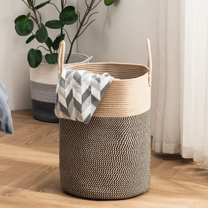 Laundry Hamper with Handles, Medium ( 20" H x 15" W x 15" D ), Dark Brown/Black
