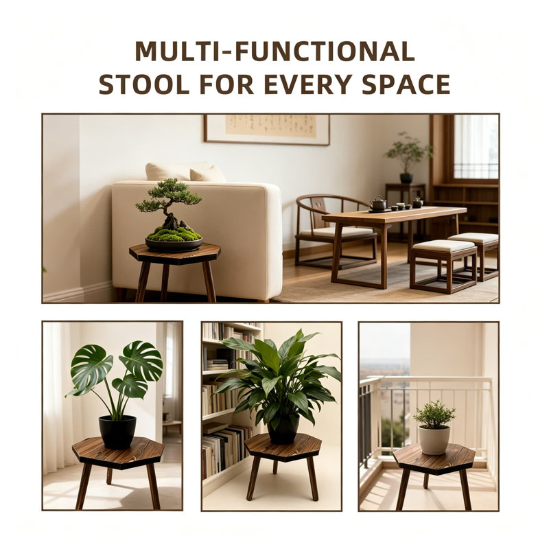 Grand support à plante octogone en bois pour une utilisation intérieure et extérieure, tabouret boho moderne Mid-Century et table d'appoint pour pots de 5 à 15 pouces, support à fleur en bois massif robuste