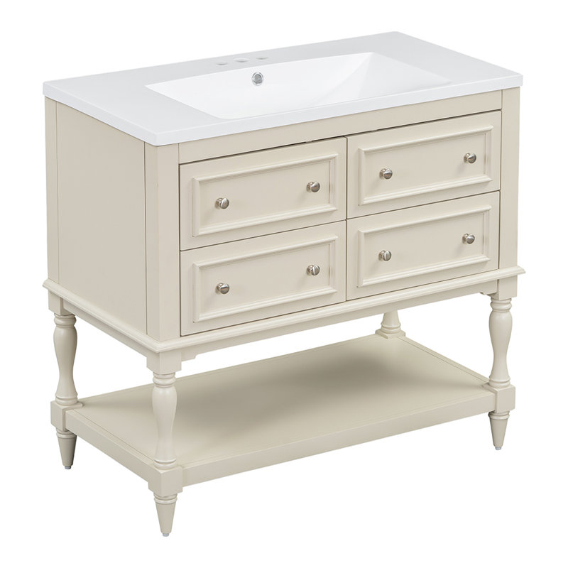 Ensemble de meuble-lavabo simple 36,01 po avec plateau en bois massif Deliany
