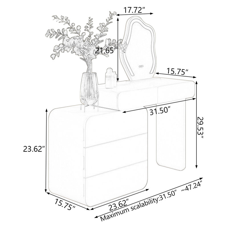 Makeup Vanity with Light mirror,5 drawers