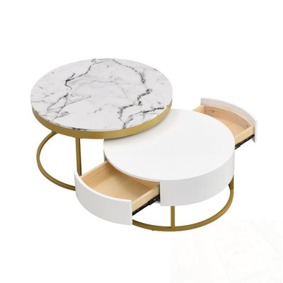 Round Nesting Coffee Table with Drawers