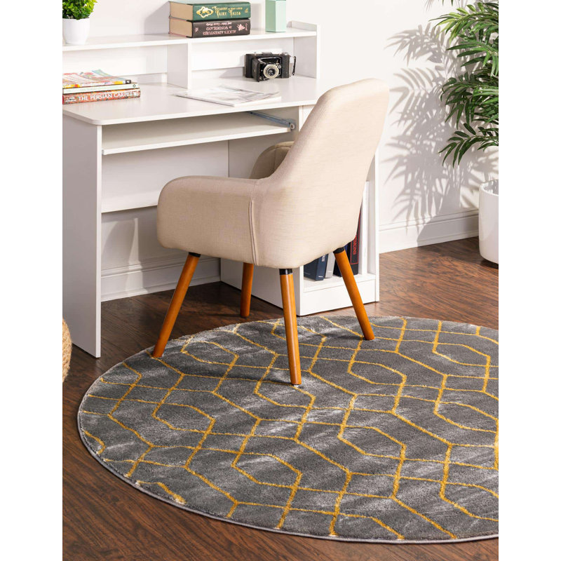 Tapis gris / doré Glam, Rond 7 pi 10 po
